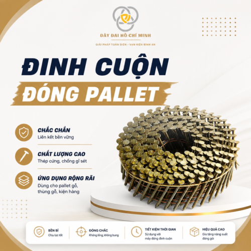 Đinh cuộn đóng pallet là sản phẩm chuyên dụng dùng để liên kết, cố định pallet gỗ, thùng gỗ và kiện hàng trong quá trình đóng gói, vận chuyển. Đinh được xếp thành cuộn, phù hợp sử dụng với máy đóng đinh cuộn, giúp thao tác nhanh, chắc chắn và nâng cao hiệu quả đóng pallet.