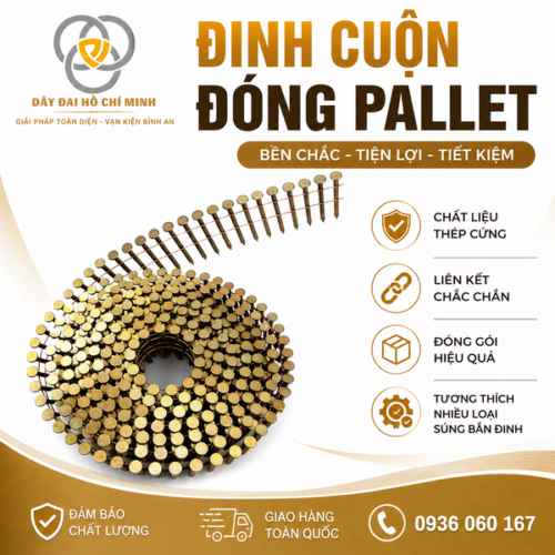 Đinh cuộn đóng pallet bằng thép cứng, liên kết chắc chắn, phù hợp đóng pallet gỗ, thùng gỗ và kiện hàng. Dùng với súng bắn đinh cuộn, giao hàng toàn quốc.
