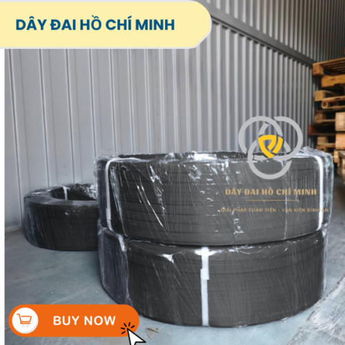 Dây đai PET đen 16mm tại Dây Đai Hồ Chí Minh – Giải pháp đóng gói an toàn, bền bỉ, bất chấp thời tiết mưa nắng.