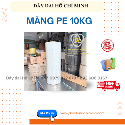 Cuộn màng PE 10kg trong suốt cao cấp, bề mặt bóng, được thiết kế chuyên dụng cho máy quấn pallet, giúp cố định hàng hóa chắc chắn.