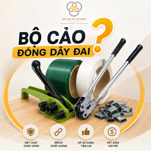 ộ cảo đóng dây đai giúp siết chắc kiện hàng, thao tác đơn giản và phù hợp nhiều ngành sản xuất, logistics và kho vận.