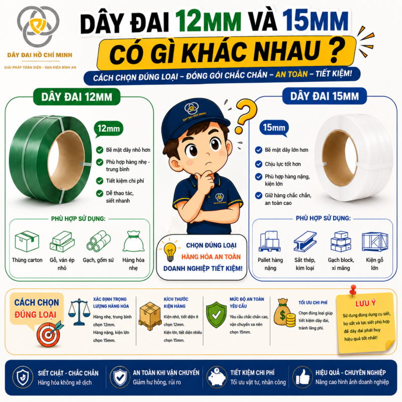 Làm sao phân biệt được dây đai 12mm và 15mm