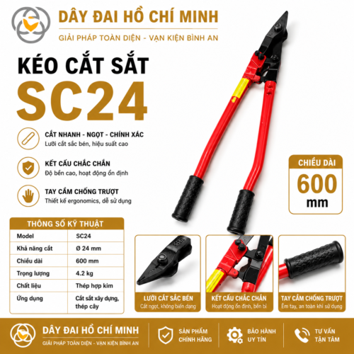 KÉO CẮT SẮT SC24 chiều dài 600mm chuyên dùng cắt sắt xây dựng, thép cây và kim loại cứng. Lưỡi thép hợp kim sắc bén, tay cầm chống trượt, độ bền cao, phù hợp công trình và cơ khí.
