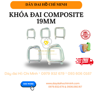 Khóa đai Composite 19mm bằng thép mạ kẽm chất lượng cao. Chịu lực kéo lớn, chống rỉ sét, chuyên dùng cố định hàng nặng và pallet xuất khẩu.