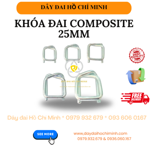 Khóa đai Composite 25mm thép mạ kẽm chịu lực cực lớn, chống rỉ sét tuyệt đối. Phụ kiện chuyên dụng cho dây đai Composite 25mm, đảm bảo an toàn .