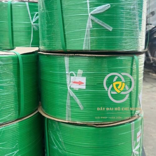 Dây đai PP 5mm màu xanh lá chất lượng cao, bền chắc, chịu lực tốt, chuyên dùng đóng gói và cố định hàng hóa.