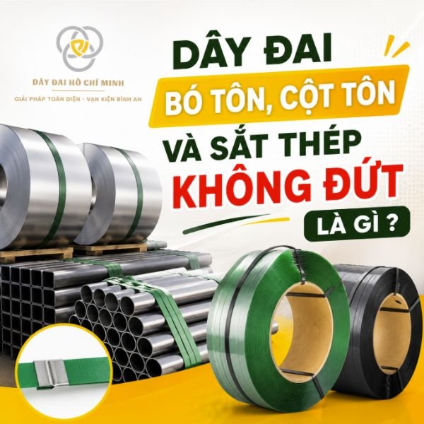 Tìm hiểu dây đai bó tôn, cột tôn và sắt thép không đứt là gì. Khám phá các loại dây đai PET chịu lực cao, dây đai thép và giải pháp đóng kiện an toàn cho ngành tôn thép.