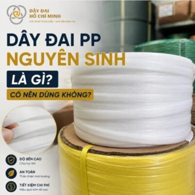 Hình ảnh dây đai PP nguyên sinh trắng trong chất lượng cao, độ bền tốt, chịu lực ổn định, chuyên dùng để đóng gói thùng carton, pallet hàng hóa, nông sản và sản phẩm công nghiệp.