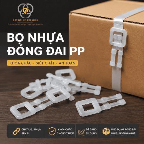 Bọ nhựa đóng đai PP chất lượng cao giúp khóa chặt dây đai, cố định kiện hàng an toàn trong quá trình lưu kho và vận chuyển. Sản phẩm phù hợp cho thùng carton, hàng hóa công nghiệp, nông sản, logistics và nhiều lĩnh vực đóng gói khác.