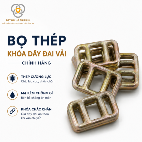Bọ thép khóa dây đai vải được gia công chắc chắn từ thép mạ kẽm, có khả năng chịu lực cao, chống oxy hóa và tương thích với nhiều loại dây đai Composite, Polyester trong đóng gói công nghiệp.