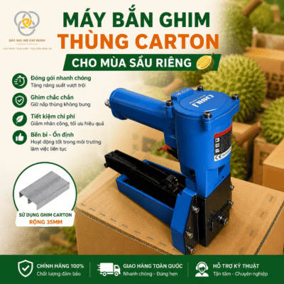 Súng bắn ghim thùng carton Chali AN 22-35 dùng hơi chuyên dùng để đóng gói sầu riêng trong mùa thu hoạch. Máy sử dụng ghim carton 35mm, lực bắn mạnh, vận hành ổn định và phù hợp với các dây chuyền đóng gói nông sản xuất khẩu.
