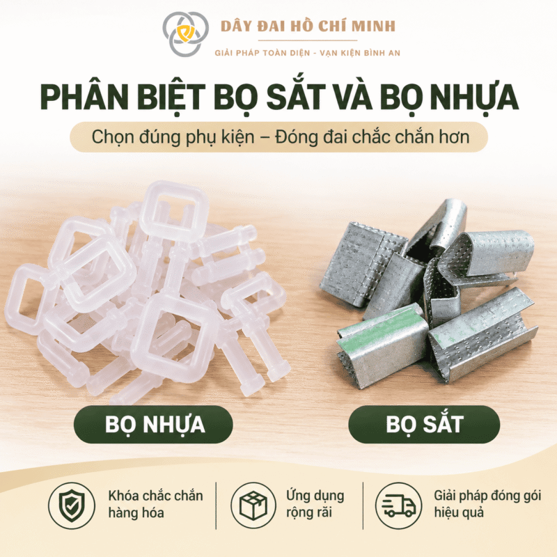 So sánh bọ sắt và bọ nhựa dùng cho dây đai PP, PET và dây đai dệt đóng gói hàng hóa