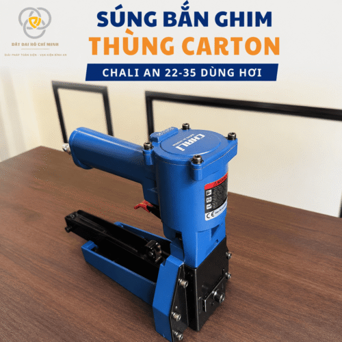 Súng bắn ghim thùng carton Chali AN 22-35 dùng hơi chính hãng, hoạt động bằng khí nén, lực bắn mạnh, sử dụng ghim carton 35mm, giúp đóng nắp thùng nhanh chóng, chắc chắn. Phù hợp cho nhà máy sản xuất, kho hàng, doanh nghiệp logistics và dây chuyền đóng gói.