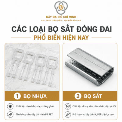 Tìm hiểu các loại bọ đóng đai phổ biến hiện nay gồm bọ nhựa và bọ sắt. Giải pháp cố định dây đai PP, PET chắc chắn, bền bỉ, phù hợp nhiều nhu cầu đóng gói hàng hóa.