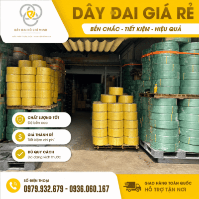 Kho dây đai Hồ Chí Minh cung cấp dây đai nhựa chất lượng, giá rẻ, đa dạng màu sắc và quy cách, phù hợp đóng gói hàng hóa, kiện hàng, thùng carton và pallet.