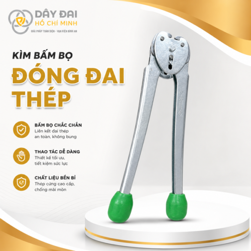 Kìm bấm bọ đóng đai thép chuyên dụng, thiết kế chắc chắn, hỗ trợ cố định bọ thép nhanh chóng và an toàn.