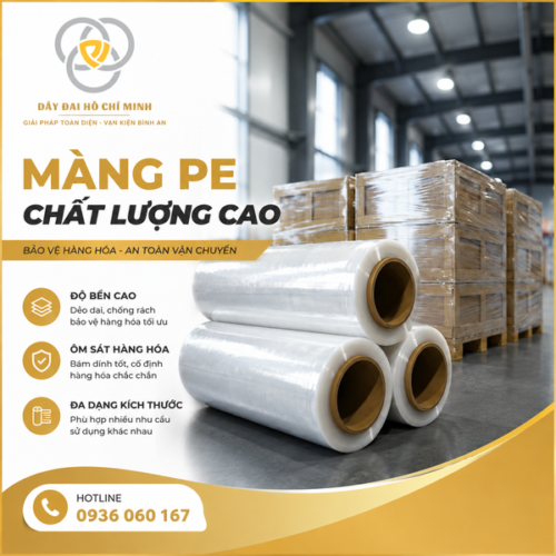 Cuộn màng PE trong suốt có độ dẻo và độ bám tốt, giúp bảo vệ hàng hóa khỏi bụi bẩn, ẩm và xê dịch khi vận chuyển.