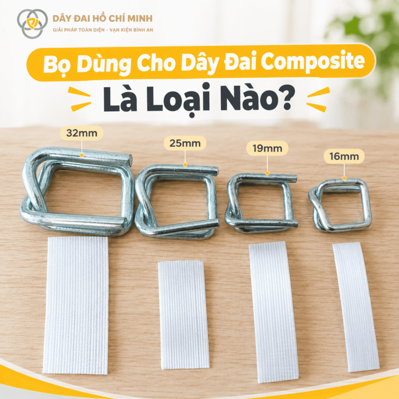 Bọ dùng cho dây đai Composite với các kích thước 16mm, 19mm, 25mm và 32mm, giúp cố định dây chắc chắn khi chằng hàng hóa.