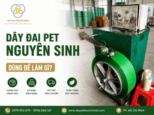 Dây đai PET nguyên sinh chất lượng cao, bền chắc, nhẹ, không gỉ sét, dùng để đóng gói, cố định và bảo vệ hàng hóa trong quá trình vận chuyển, lưu kho. Phù hợp nhiều ngành sản xuất.