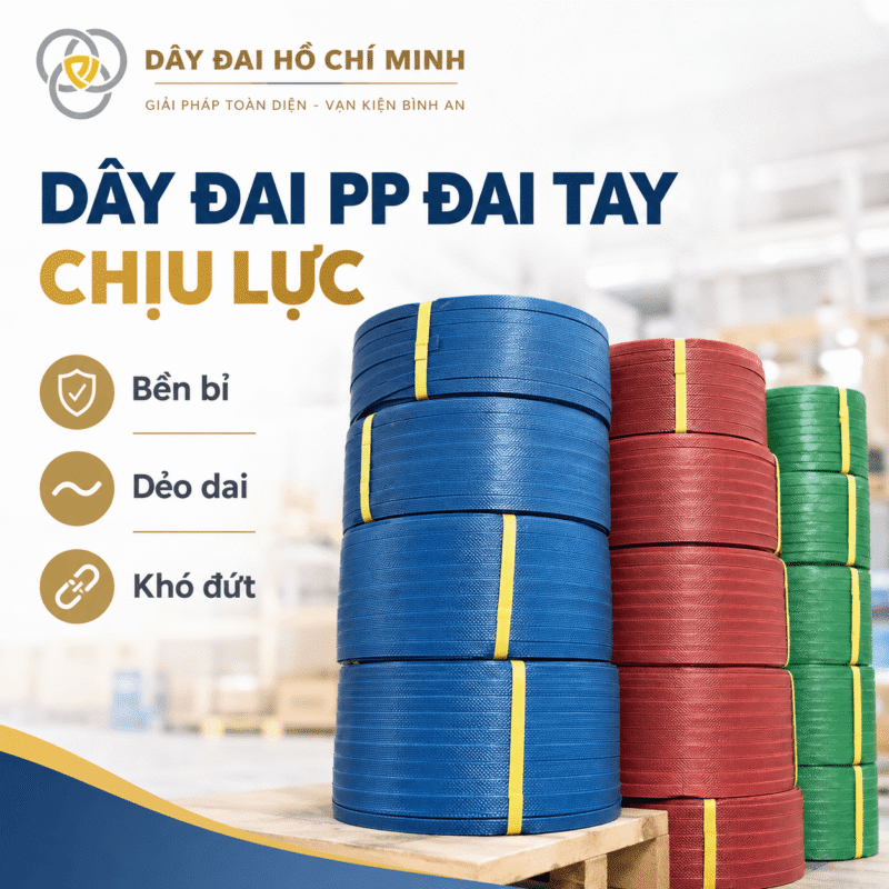 Dây đai PP đai tay chịu lực tốt, bền, dẻo, khó đứt, phù hợp đóng gói và cố định nhiều loại hàng hóa.