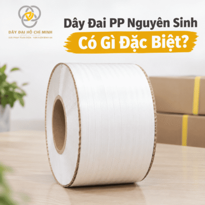 Dây Đai PP Nguyên Sinh Có Gì Đặc Biệt? Hình ảnh giới thiệu dây đai PP màu trắng, độ dẻo tốt, phù hợp đóng thùng carton và nhiều nhu cầu đóng gói.
