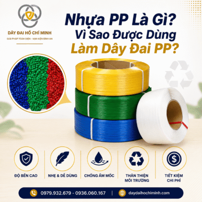 Nhựa PP là gì? Vì sao được dùng làm dây đai PP? Tìm hiểu những đặc tính nổi bật của nhựa PP như độ bền cao, nhẹ, dễ sử dụng, chống ẩm và tiết kiệm chi phí. Dây đai PP phù hợp đóng gói thùng carton, kiện hàng và pallet trong nhiều ngành sản xuất.