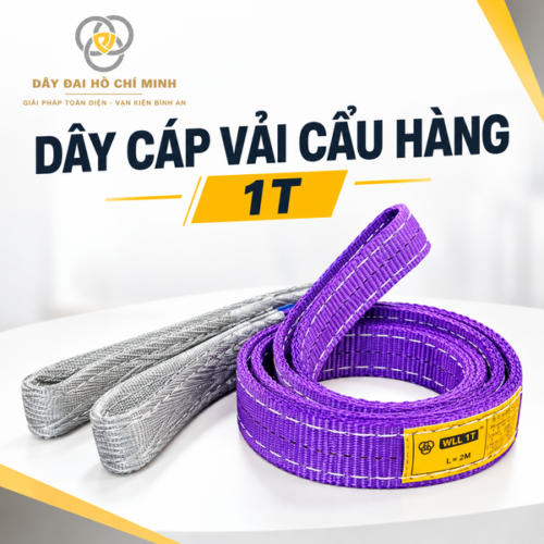 Dây cáp vải cẩu hàng tải 1 tấn, bản rộng 38mm, dài 2m, thiết kế hai đầu mắt, hỗ trợ nâng hạ hàng hóa theo tải trọng cho phép.