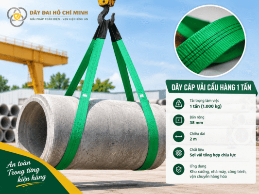 Dây cáp vải cẩu hàng 1 tấn bản rộng 38mm dài 2m