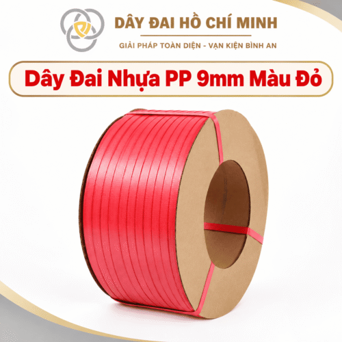 Dây đai nhựa PP 9mm màu đỏ dạng cuộn dùng trong đóng gói hàng hóa