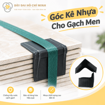 Góc kê nhựa cho gạch men giúp bảo vệ cạnh kiện hàng, hạn chế trầy xước và hỗ trợ cố định gạch chắc chắn khi đóng đai, vận chuyển.