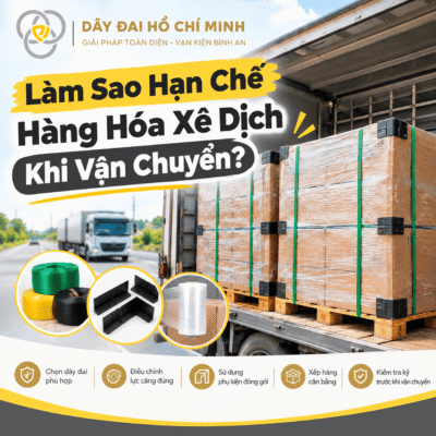 Cách hạn chế hàng hóa xê dịch khi vận chuyển bằng dây đai, góc kê và màng quấn, giúp kiện hàng ổn định và an toàn hơn.