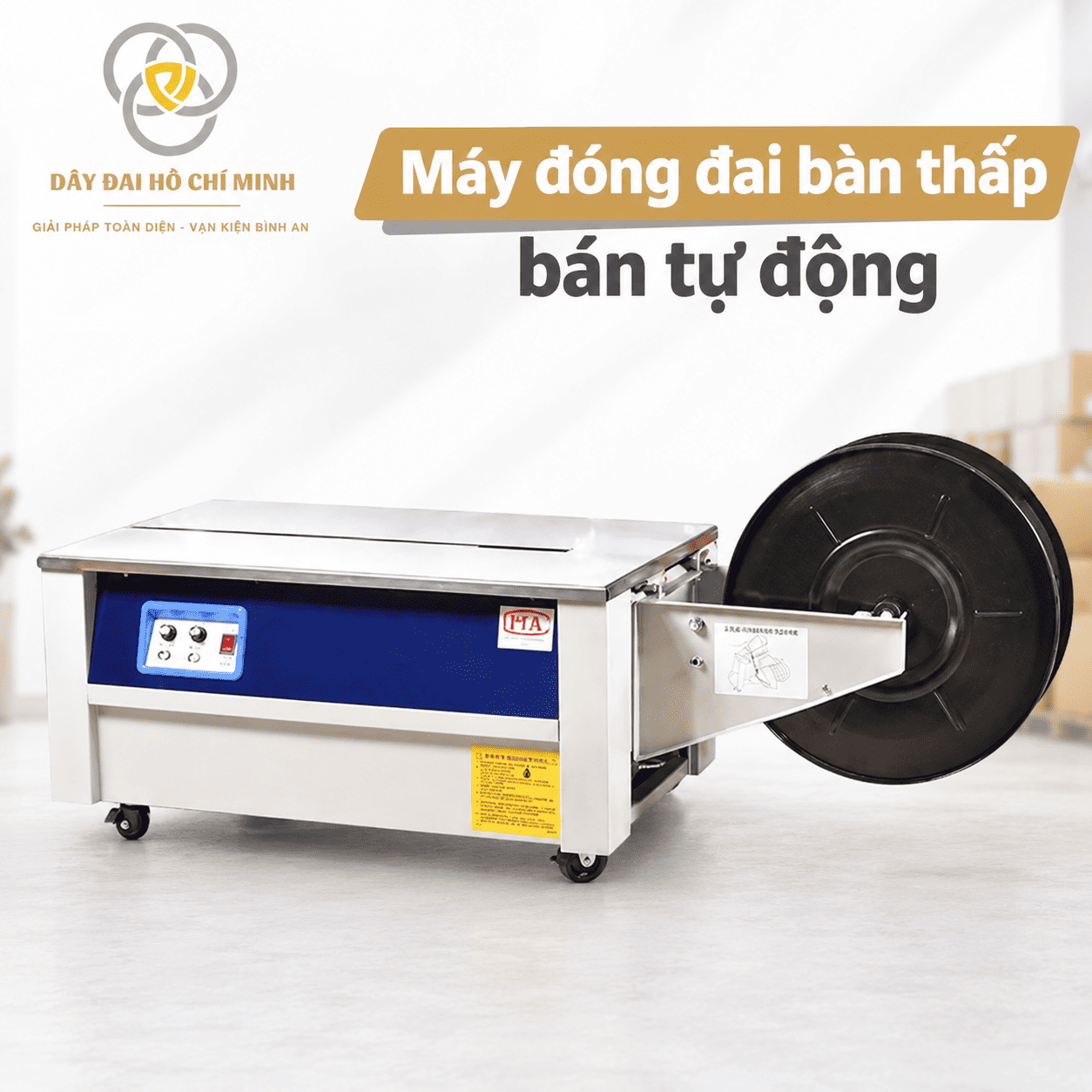 Máy đóng đai bàn thấp bán tự động sử dụng dây đai nhựa PP